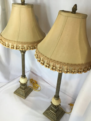 Vintage Pair Beige Metal Marble Pair Lamp Set