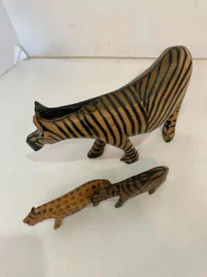 Set of 3 Brown/black Wood Zebra Figurine