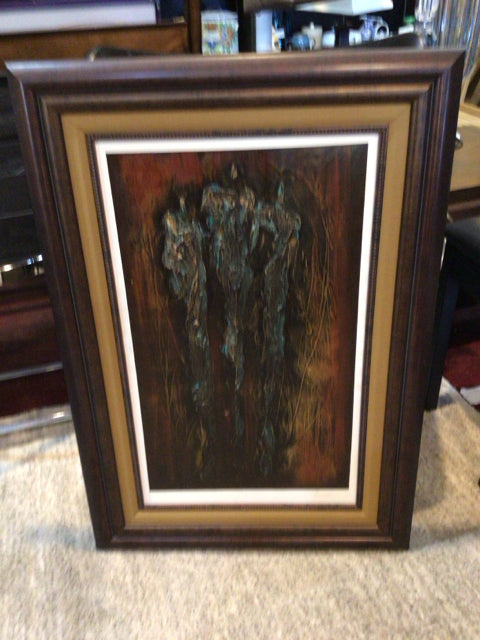 Mid Century Brown/Red People Framed Art