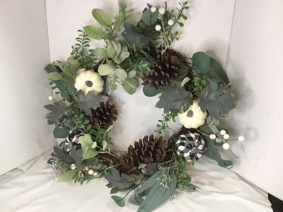 Green/White Pumpkin Wreath