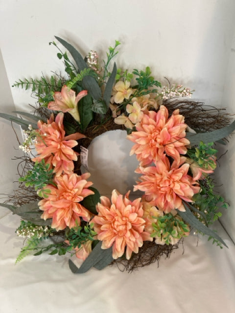 Pink/Green Faux Silk Flowers Wreath