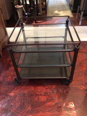 Pottery Barn Industrial Glass/Metal Tiered End/Side Bronze Table