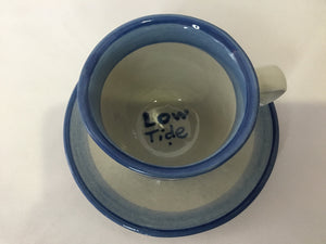 M.A. Hadley 2 Piece Gray/Blue Stoneware Cup/Saucer