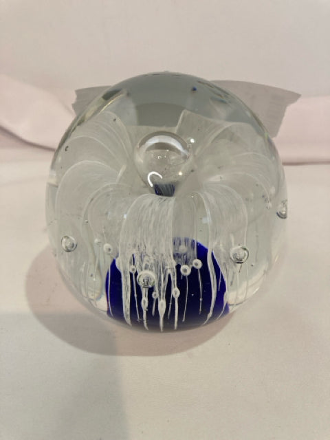 Blue/White Glass Flower Paperweight