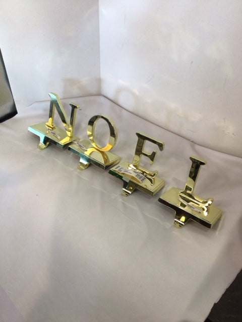 Stocking Hanger Gold Metal Noel Set of 4 Holiday Item