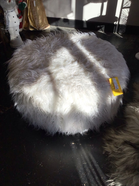 White Faux Fur Round FootStool/Ottoman