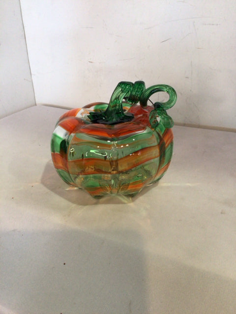 Fall Green/Orange Blown Glass Pumpkin Swirl Holiday Item