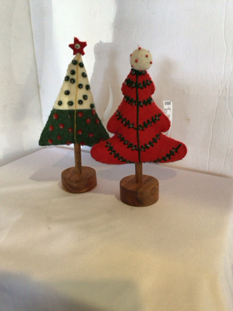 Christmas Red Felt Tree Pair Holiday Item