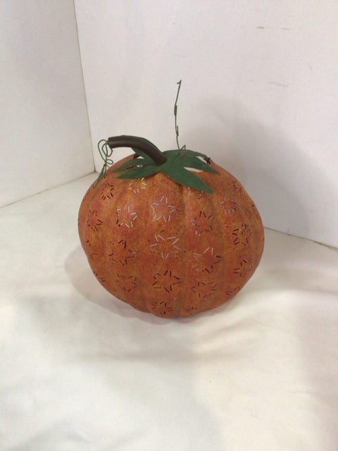 Candle Holder Orange/Green Metal Pumpkin Holiday Item