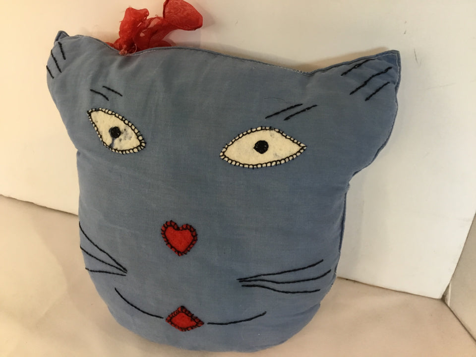 Folk Art Blue Cat Pillow