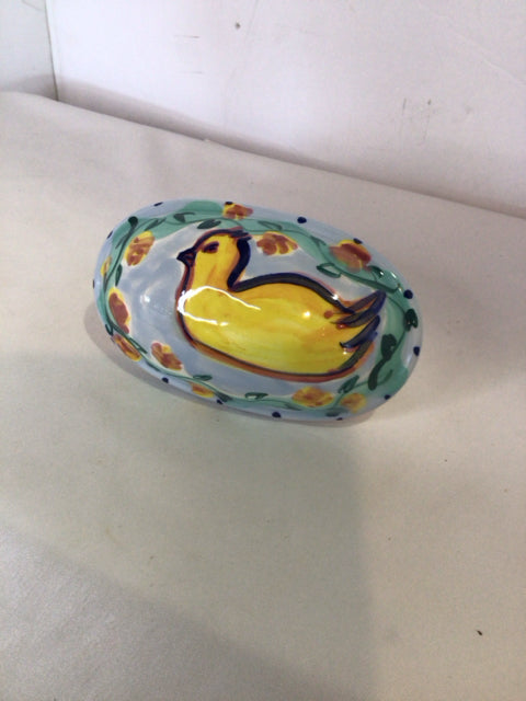 Vintage Blue/Yellow Porcelain Duck Trinket Box