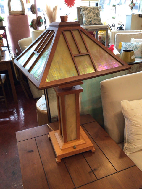 Mission Light Wood Stained Glass Lamp