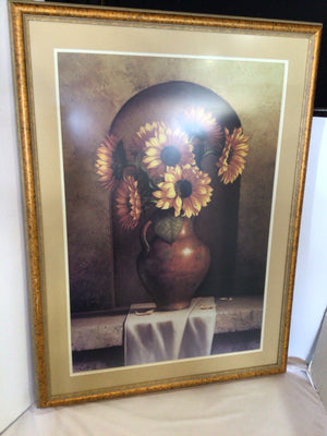 Loran Speck Cream/Multi Jug Sunflower Framed Art