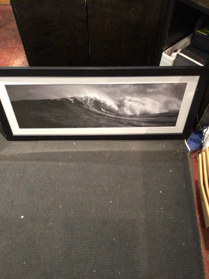 Black/White Surfboard Ocean Scape Framed Art