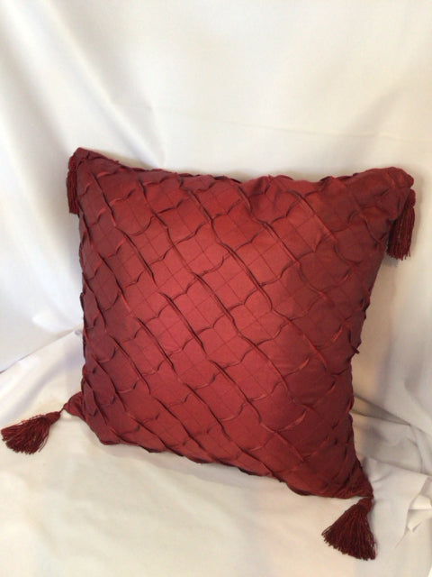 Down Burgundy Polyester Tassel Pillow