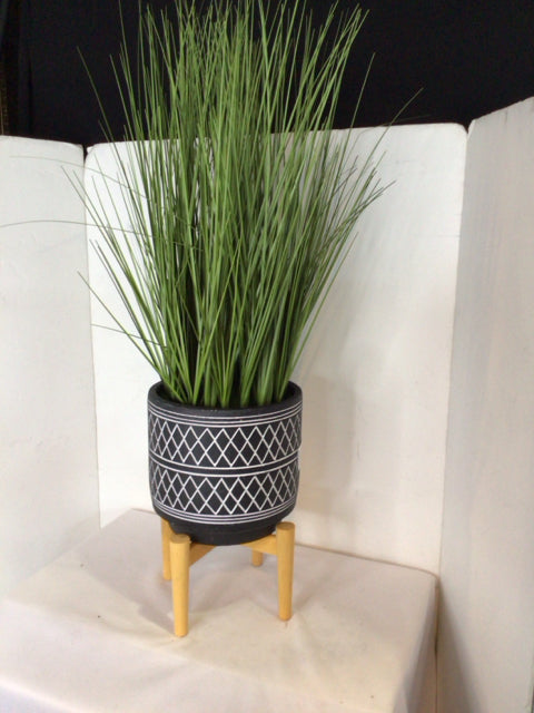 Green/Black In Planter Faux Plant
