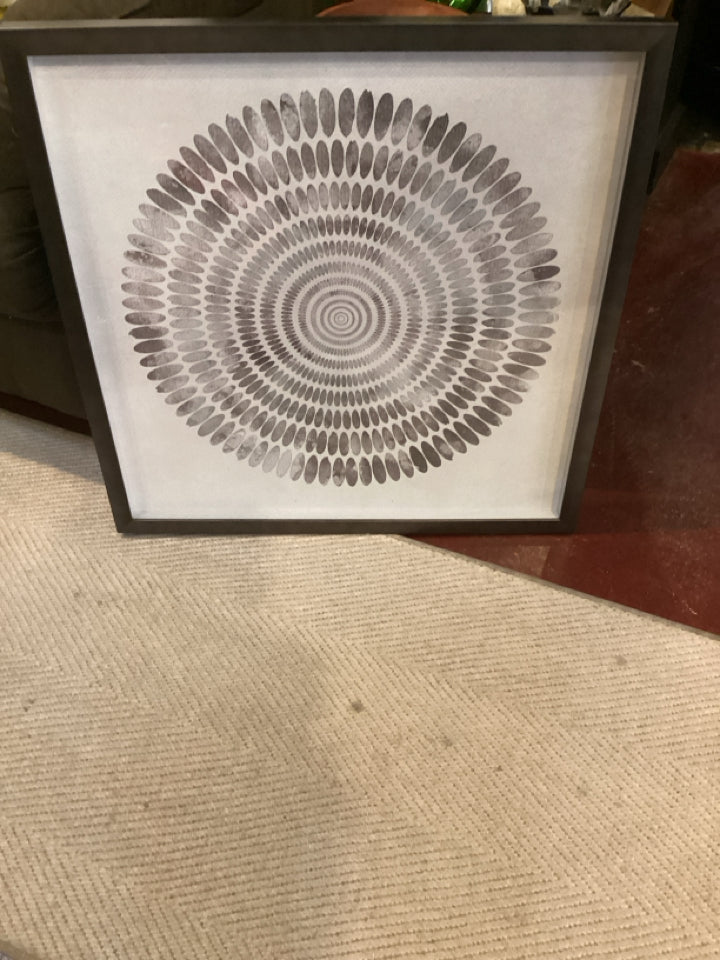 Abstract Grey Circular Framed Art