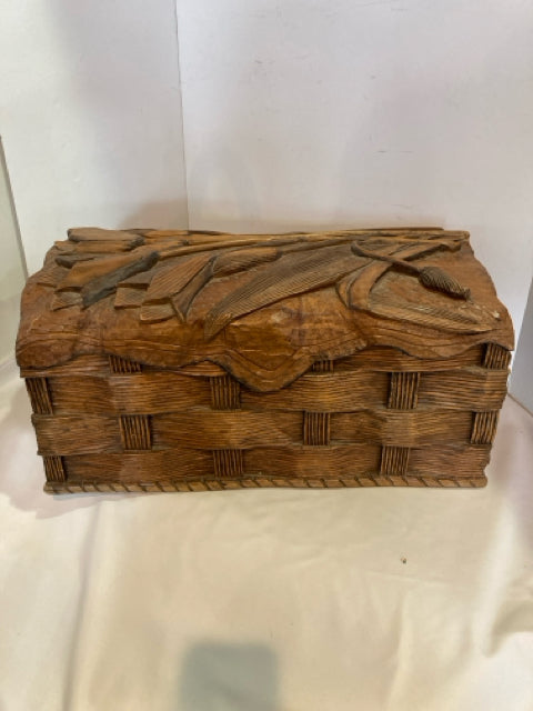 Carved Wood Flowers Brown Box