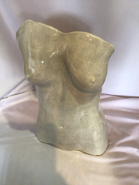 Cream Pottery Bust Crackle Sculpture