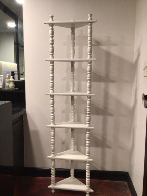 Corner White Wood Tiered Shelf