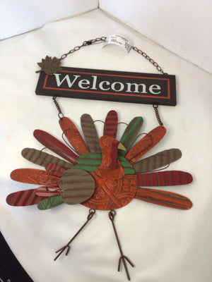 Thanksgiving Brown/Red Wood/Metal Turkey Welcome Holiday Item