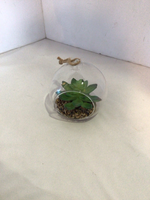 Hanging Green Glass Succulent Faux Plant