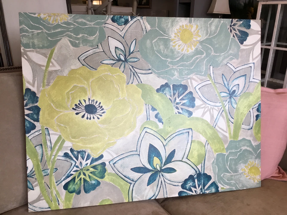 Green/Blue Canvas Floral Stretch Canvas Art