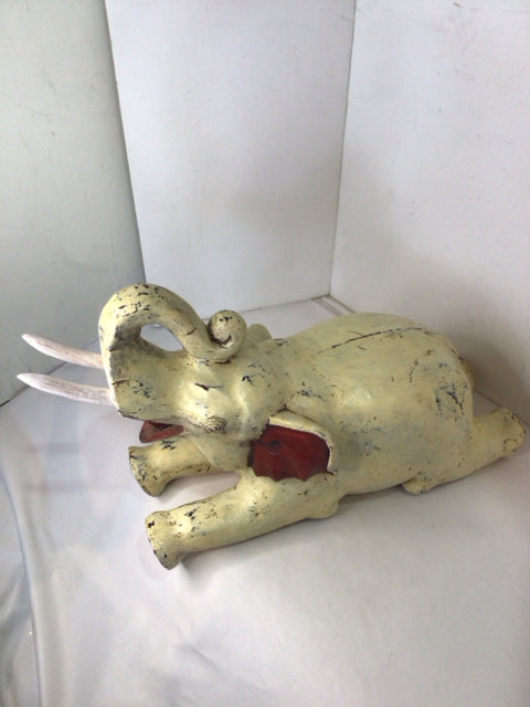 As Is Cream Wood Elephant Statue