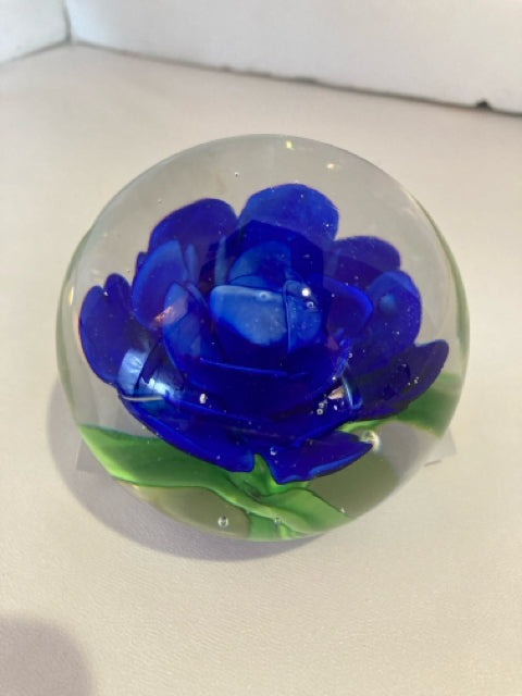 Blue Glass Flower Paperweight