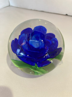 Blue Glass Flower Paperweight