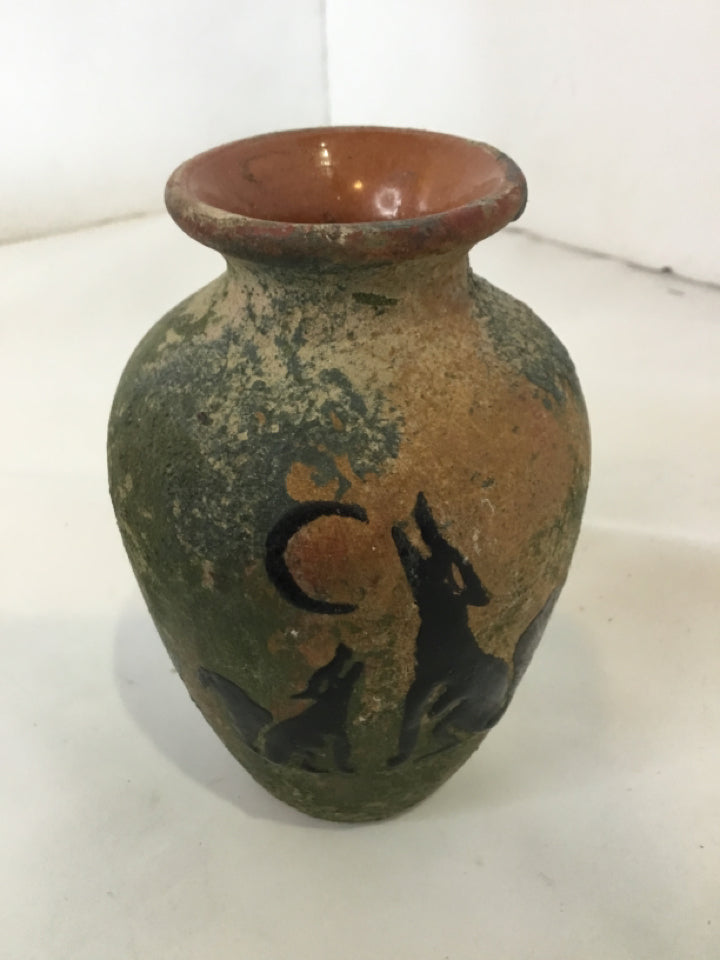 Terra Cotta Terracotta Wolves Vase