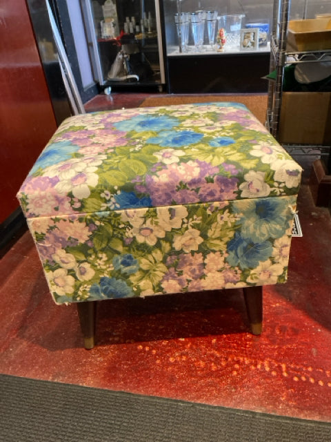 Vintage Vanity Cotton Floral Storage Multi-Color Stool/Foot Stool/Ottoman