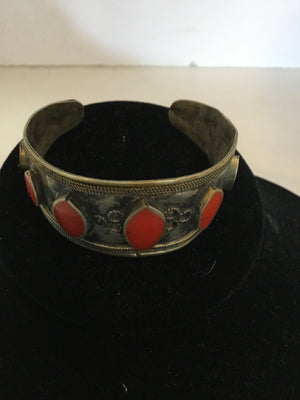 Vintage Brass Silver/Red Bracelet