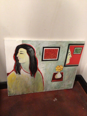 Original Green/Red Oil Women Framed Art