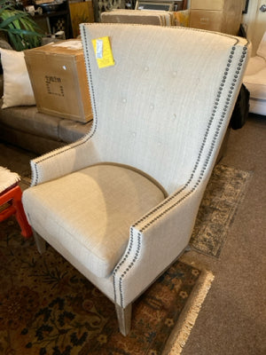 Wing Back Linen Tufted Beige Chair