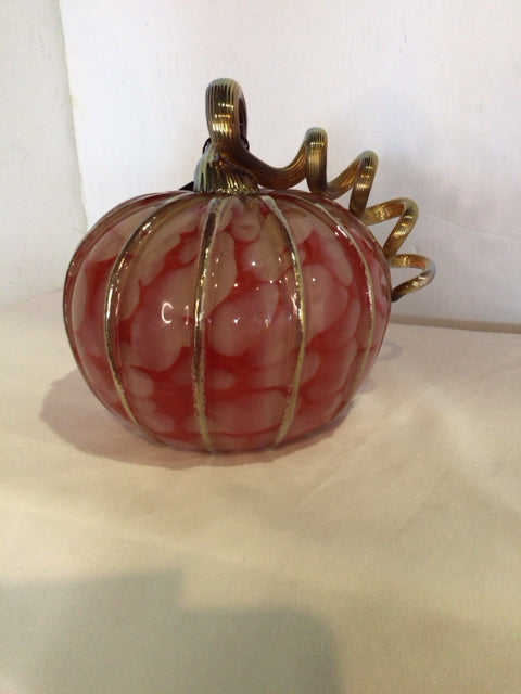 Fall Gold/Red Blown Glass Pumpkin Swirl Holiday Item