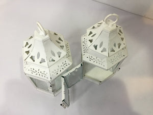 Pair White Metal Candle Holder Lantern