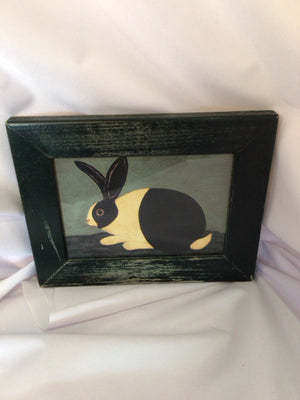 Folk Black/Green Rabbit Framed Art