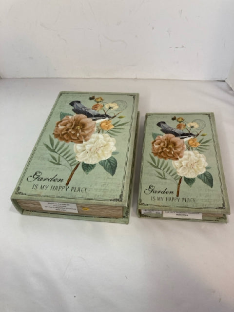 Book Wood Bird Set of 2 Green/multi Box