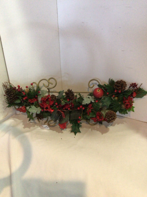 Wall Decoration Red/Green Poinsettia Pinecone Holiday Item