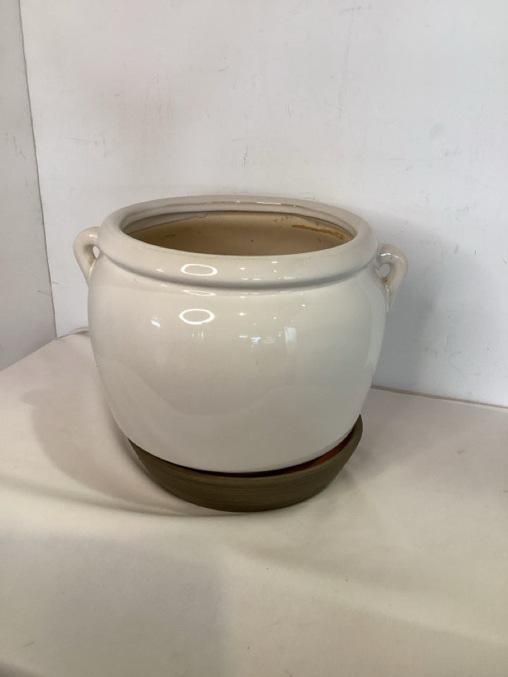 Outdoor/Outside White/Gray Ceramic Planter