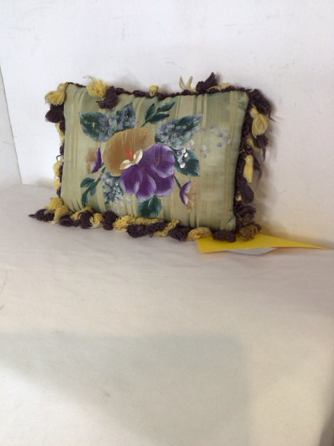 Green/Purple Hand Painted Pansies Pillow