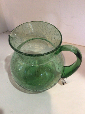 Hand Blown Green Glass Bubble Pitcher