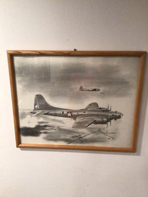 Vintage Gray/White Airplane Framed Art