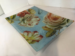 Lisa Audit Blue/Multi Glass Floral Tray