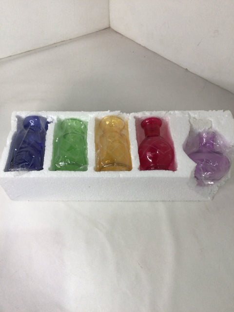 Set of 5 Multi Etched Glass Miniatures Vase