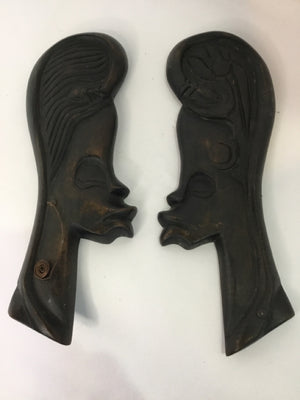Ethnic Wood Faces Pair Black Wall Decoration Art