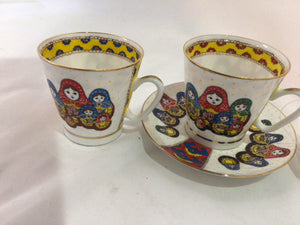 Demitasse White/Multi China Martyoshka Doll Cup Set