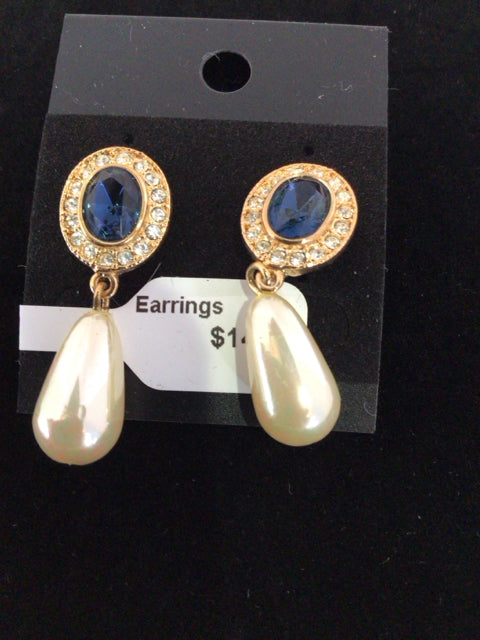 Blue/White Pearls Rhinestone Earrings
