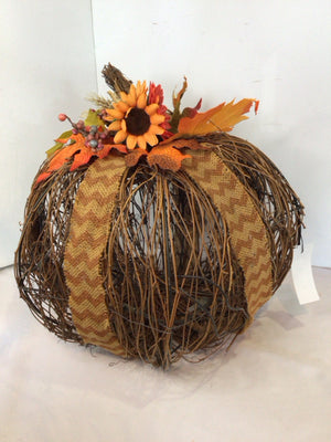 Fall Brown/Orange Grapevine Pumpkin Pre-Lit Holiday Item